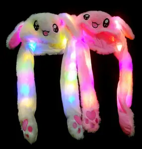 Rabbit Ear Hat Led Glowing Cute Plush Hat Bunny Ear Moving Jumping Playing Winter Kid Adult Party Cosplay Holiday Hat All Color