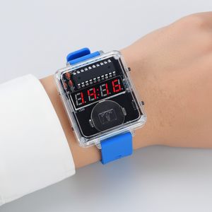 Montre électronique DIY, tube numérique transparent, affichage rouge, boîtier en plastique, bracelet bleu, unisexe, style FUNKY, 22 cm - Product Image 1