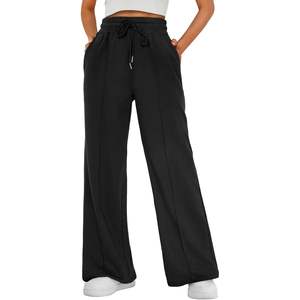 2025 femmes athlétique Joggers taille haute Baggy pantalons de survêtement avec cordon jambe large respirant froissé taille moyenne pantalon - Product Image 3