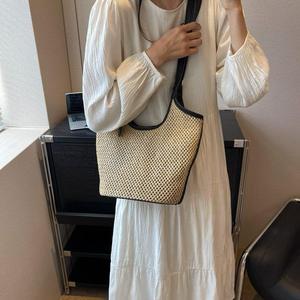 Novedad de verano, bolso de compras de gran capacidad, bolsos tejidos de paja para playa de verano, bolsos tejidos de cuero PU personalizados, bolso informal abierto dos - Product Image 5