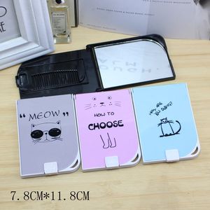 <b>Compact</b> Makeup <b>Mirror</b> With Comb Foldable Portable Travel Size Random Color Pattern Cat Design For Students And Daily Use - Product Image 3