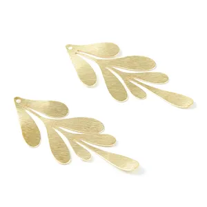 Pendientes de latón en forma de hoja con textura creativa para mujer, accesorios para pendientes, oferta, PP1989, 6 uds.