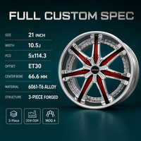 Jantes forgées rouges et argentées, 3 pièces, 21x10.5 5x114.3 ET30 6061 T6, jantes personnalisées à fond profond pour Ford