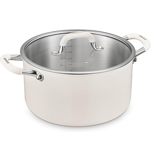 Cocotte en acier inoxydable triple couche avec couvercle en verre, poignée en silicone, sans revêtement, compatible lave-vaisselle, pour pâtes et bouillons - Product Image 1