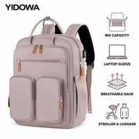 Sac à dos de voyage grande capacité avec compartiment pour ordinateur portable, port de chargement USB, dos respirant, sac à langer pour maman, compatible poussette