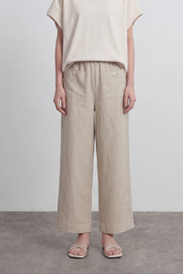 <span class=keywords><strong>Pantaloni</strong></span> Casual da Donna in Cotone Ramie, Gamba Larga alla Caviglia, Testurizzati, Eco-Friendly, Vita Media, Cropped, Tinta Unita, <span class=keywords><strong>con</strong></span> <span class=keywords><strong>Tasche</strong></span>, per Ufficio - Product Image 4