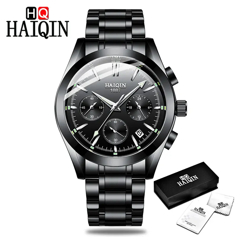 HAIQIN Men TOP Brand Luxury Watch Fashion Business Calendar Stainless Steel Quartz Wristwatch Male Clock relogio masculino