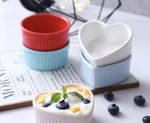 Heart Shape Porcelain Ramekin Bowls Dipping Sauce Dishes Pudding Custard Cups Souffle Ramekin Oven Safe Ceramic Brulee Ramekins