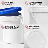 Seaux ronds transparents avec couvercle, qualité alimentaire, 1 gallon, 5 gallons, 25 litres, seaux en plastique noir, fûts et barils de 20 litres
