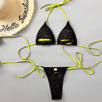 Ensemble de bikini de carnaval Jouvert, imprimé découpé, tenue de festival et de rave, maillot de bain triangle à liens latéraux, à découpes, avec longs lacs, vente en gros fabricant