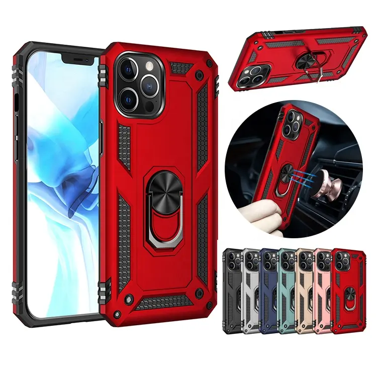 For iPhone 13 Armor Case PC+TPU Hard Anti-fall Shockproof Phone Case Cover With Megnetic Holder For iPhone 12 Pro Max Phone Case