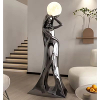 Lampe sur pied en forme de sculpture de femme abstraite, en résine argentée, lumière LED lunaire, statue d'art moderne, décoration d'intérieur pour salon, entrée