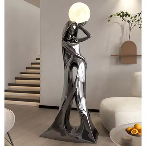 Lampe sur pied en forme de sculpture de femme abstraite, en résine argentée, lumière LED lunaire, statue d'art moderne, décoration d'intérieur pour salon, entrée - Product Image 2