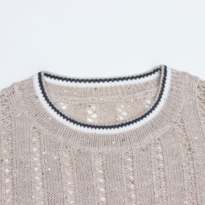 เสื้อสเวตเตอร์ถักคอวีทรงกลมสีแอพริคอตแบบสั่งทำพิเศษ, เสื้อถักลินินแบบร่องลายฉลุสำหรับผู้หญิงขายส่ง - Product Image 4