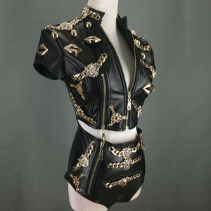 Costume <span class=keywords><strong>de</strong></span> scène <span class=keywords><strong>de</strong></span> DJ chanteur pour discothèque, 2 pièces, jazz, pôle danse, costume <span class=keywords><strong>de</strong></span> dominage, sexy, fête rave, tenues hiphop, noir - Product Image 4
