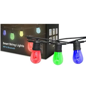 15 Outdoor String Lights 48ft Smart Color Changing String Lights RGBW WiFi Voice Control IP65 LED Patio Light