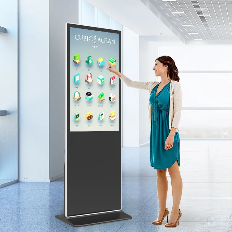Lettore pubblicitario lcd con Display digitale Video interattivo con supporto da pavimento per macchina pubblicitaria verticale con schermo per interni da 55 pollici
