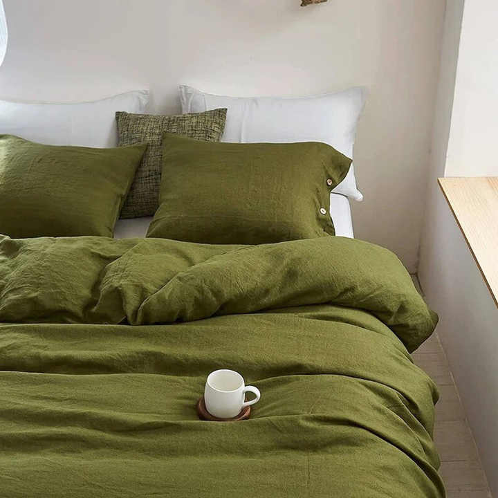 Green Linen Duvet Cover Queen