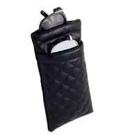 Estuche Portátil para Gafas de Doble Capa de Cuero PU Suave con Correa de Transporte, Bolsa Impermeable para Guardar Lentes