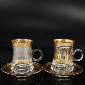 Wholesale 12 Pcs Reusable Arabic Coffee Cup Glass Teacup Turkish Tea Cup Sets