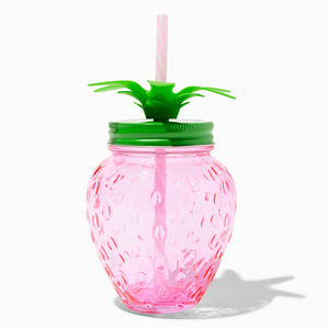 Dâu tây hình Mason Jar Tumbler bảo quản lưu trữ Glass rõ ràng Jar với nắp Glass cup & rơm George nhà trái cây hình uống - Product Image 2