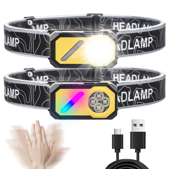 Waterproof Camping Headlamps/LED Headlamps/Rechargeable LED Headlamps Multi Color Hat Clip Motion Sensor Headtorch with Magnet