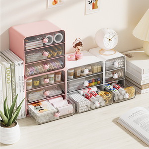 Desktop Storage Box With Partitions Multi Layer Drawer Organizer For Stationery Cosmetics <b>Desk</b> Cabinet <b>Pink</b> White Rectangle - Product Image 4