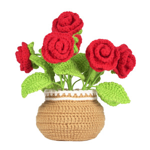 Vente en gros de kits de tricotage au crochet faits à la main fleur plante en pot fil de laine matériaux bricolage débutant fleurs décoratives plantes - Product Image 1