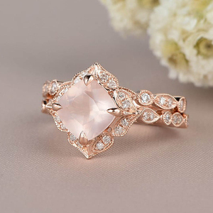 <b>Rose</b> Gold Plated 925 Sterling Silver CZ Jewelry Cushion Cut <b>Rose</b> <b>Quartz</b> Wedding <b>Ring</b> - Product Image 2