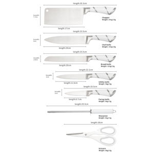 Kitchenbliss 9-Piece Stainless Steel Scissors Peeler <b>Sharpener</b> <b>Knife</b> Set with Block White Handle Professional Kitchen <b>Knife</b> Set - Product Image 2
