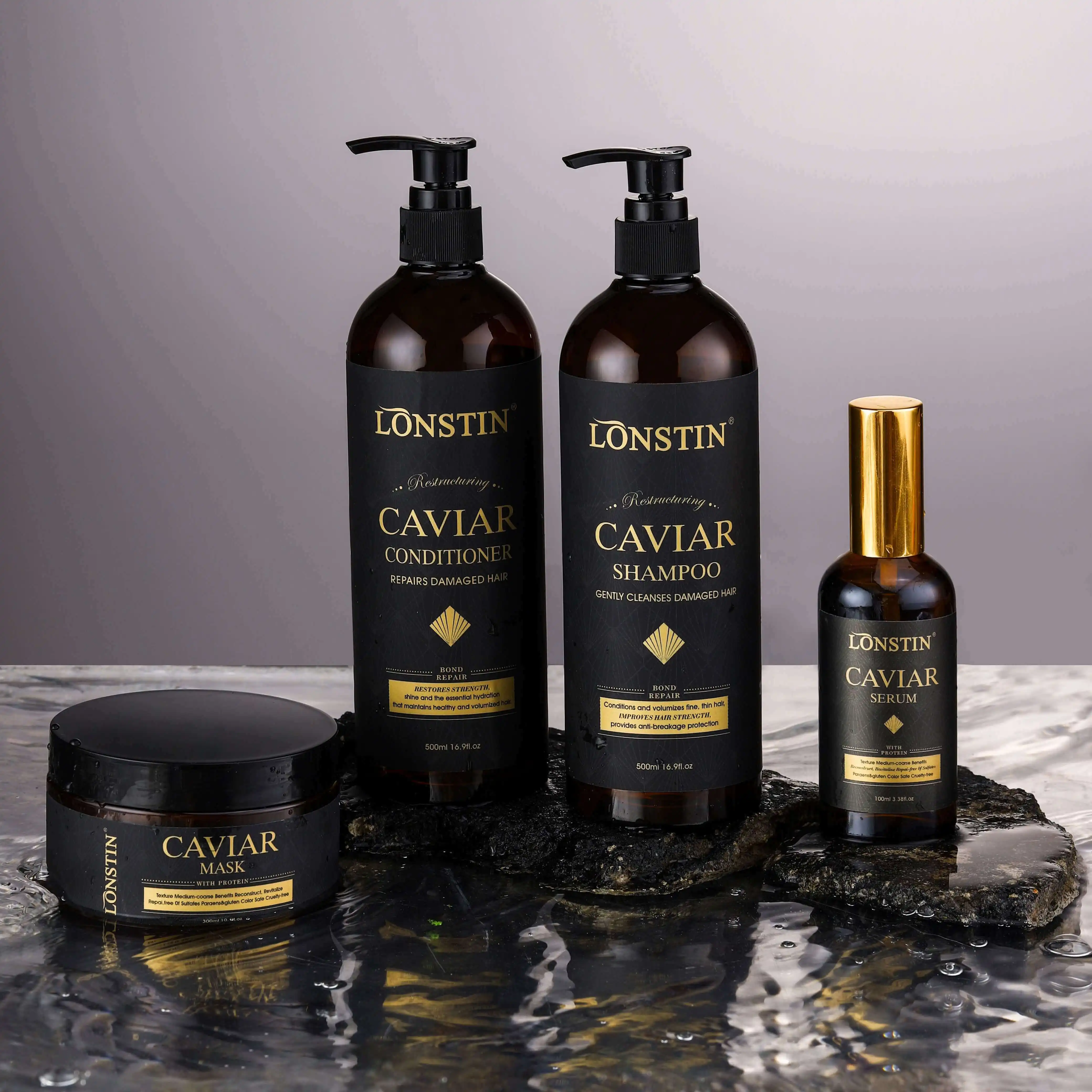 OEM Custom Private Label Sulfate Free Caviar Shampoo And Conditioner Hair Care Set Organic Argan Oil Hair Shampoo