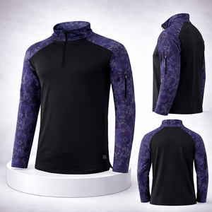 Sweat-shirt de performance athlétique tactique à demi-zip personnalisé, imprimé camouflage, extensible dans les 4 sens, pour le golf, les activités de plein air et la pêche - Product Image 1