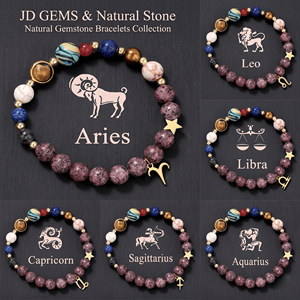 Braccialetto in <span class=keywords><strong>Pietra</strong></span> Naturale con 8 Pianeti <span class=keywords><strong>del</strong></span> Sistema Solare, 12 Segni Zodiacali, Charm Oroscopo, Galassia, Universo, Stile Boho Estetico, Gioielli da Donna - Product Image 1