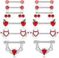 Groothandel Gemengde RVS Rode CZ Tepelbarbell Set Kersen Appel Duivel Hart Body Piercing Ornamenten Kit