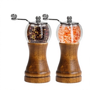 Wooden Salt and <b>Pepper</b> Mills with Glass Top Refillable Manual Rotary Knob <b>Grinders</b> - Product Image 2