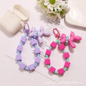 Nouvelle couleur unie perlée écharpe bulle chien en peluche porte-clés pendentif mignon coloré bloc accessoires sac décoration - Product Image 4