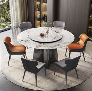 Juego de mesa y silla de comedor de mármol redonda giratoria moderna de lujo para 6 cómodos muebles de apartamento o villa de hotel en casa - Product Image 3