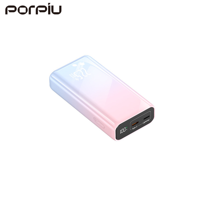 PORPIU 2025 Ultra Slim Compact Portable Power Bank PD22.5W Fast Charging Large Capacity Two-Wire LED Display 10000mAh Power Bank