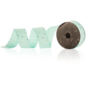 Eco-Friendly Pink Satin <b>Ribbon</b> with Gold Dots Printed Polyester/Cotton 1-1/2 Inch Wide for Gift Packaging - Product Image 2