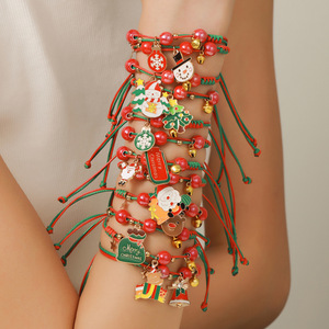 Fashion Jewelry Christmas Charm <b>Bracelets</b> Red Green Woven <b>Rope</b> Santa Reindeer Snowman Unisex Gift Jewelry - Product Image 4