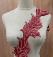 Délicate Feuille Sequin Perles De Rocaille Dentelle Applique Feuille Motif Dentelle Garniture Robe De Mariée