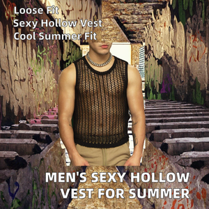 Spring Summer New Sexy <b>Men's</b> V-Neck Button Casual Hollow <b>Vest</b> Loose Fit Versatile Personality Anti-Pilling Polyester/Cotton - Product Image 2