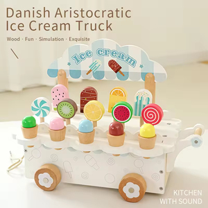 Ensemble de jeu de voiture à glaces en bois pour enfants, jeu de simulation éducatif de magasin de desserts pour les enfants d'âge préscolaire, marque Obo - Product Image 3