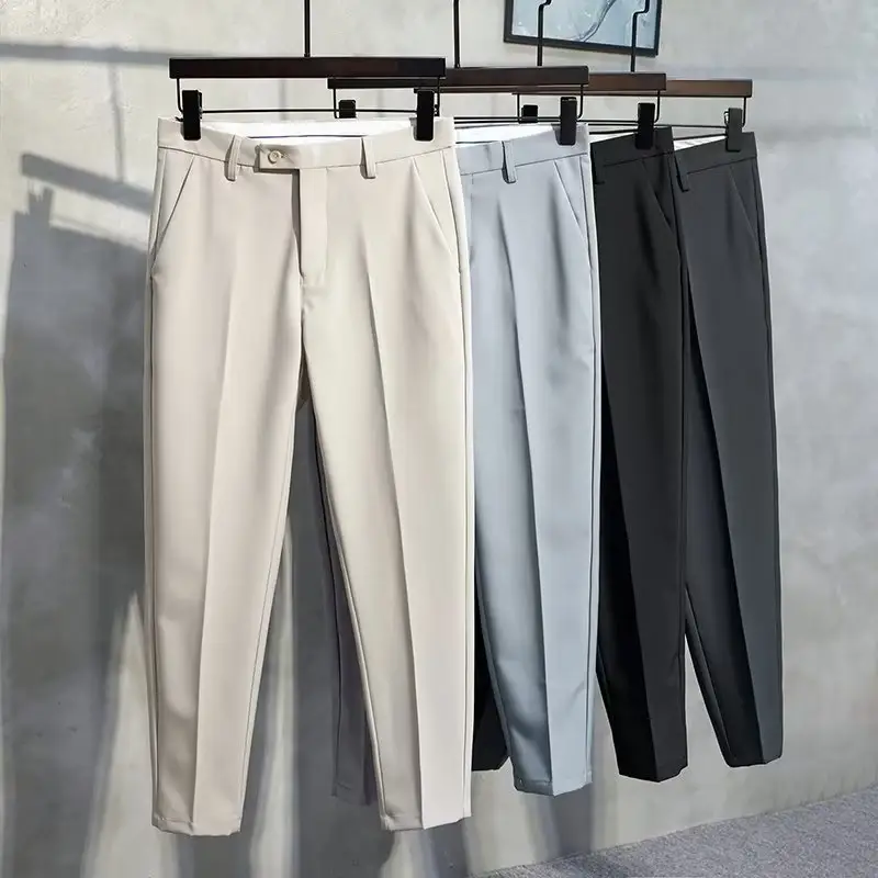 New Slim Men's Calças Stretch Calças Plus Size Clássico Cor Sólida Negócios Casual Wear Terno Formal Calças
