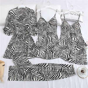 Frühling und Herbst Nachthemd Lady Ice Silk Fünfteiliges Set Sexy Condole Belt <span class=keywords><strong>Zebra</strong></span> druck Pyjamas Damen Home Suit - Product Image 2