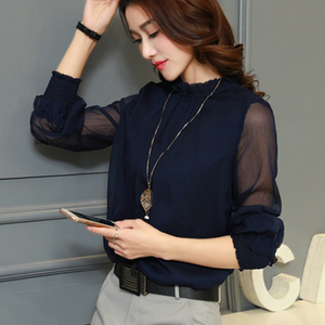 Blusa de Chiffon Nova para Mulheres, Camisas de Trabalho de Manga Longa com Gola Alta, Blusas Elegantes Casuais para Mulheres em Tamanhos Grandes - Product Image 2