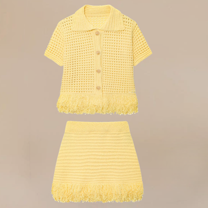 Của Phụ Nữ Dệt Kim giải trí Thời Trang Tua dệt kim Cardigan ngắn tay áo len và dệt kim Mini Váy bộ - Product Image 3