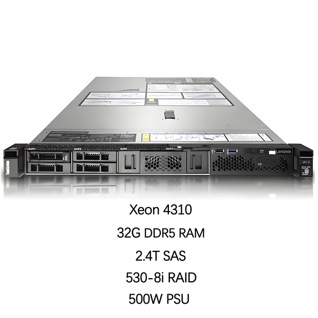 New Lenovo ThinkSystem SR630V2 Xeon 4310 32G RAM 2.4TB SAS 530-8i Controller 4x1000M Ethernet 500W Customizable 1U Rack Server