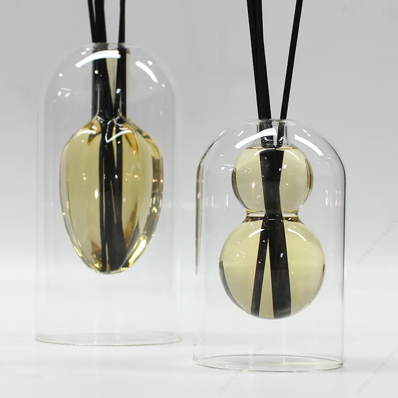 Double Layers High Quality Cheap Glass Reed Diffuser Bottle Different Shapes Home Fragrance with Sticks