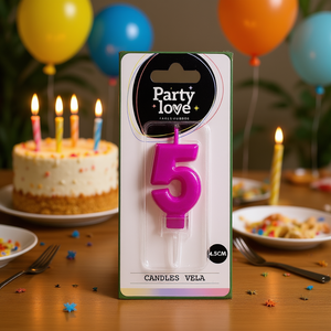 Bougie d'anniversaire Party Love numéro 5 fuchsia 4,5 cm pour décoration de gâteau - Product Image 3